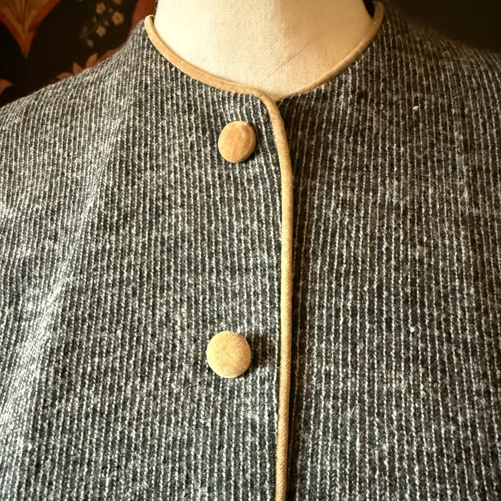 Vintage Mancini of California Dress 50s 60s Gray Textured Long Sleeve Buttons - Picture 2 of 8